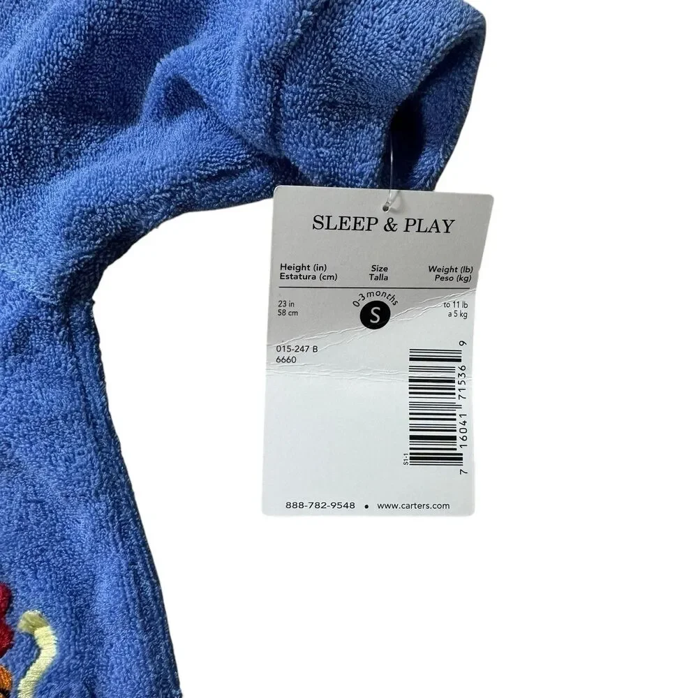 Vintage Carter’s Blue Terry Sleeper‎ Snap Footie Lion Roar Applique New S 0-3 M